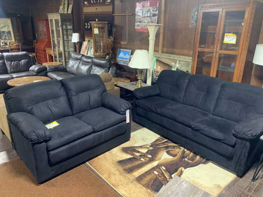 Black Microfiber Sofa and Loveseat