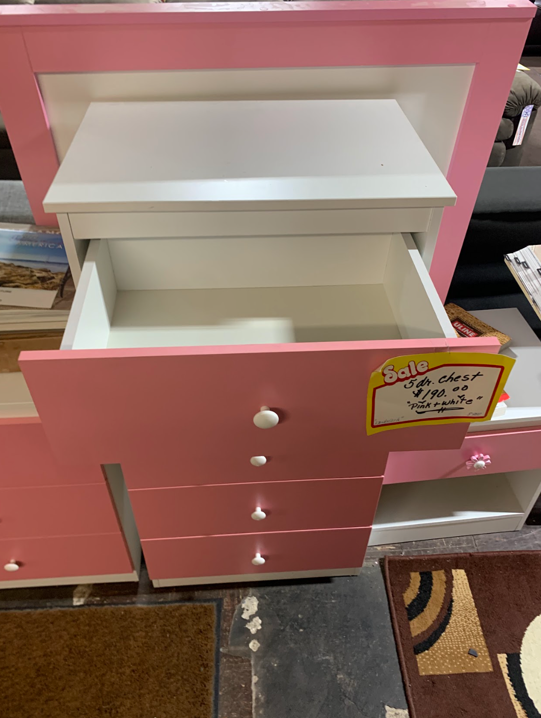 5-Drawer Pink and White Chest by Landmark