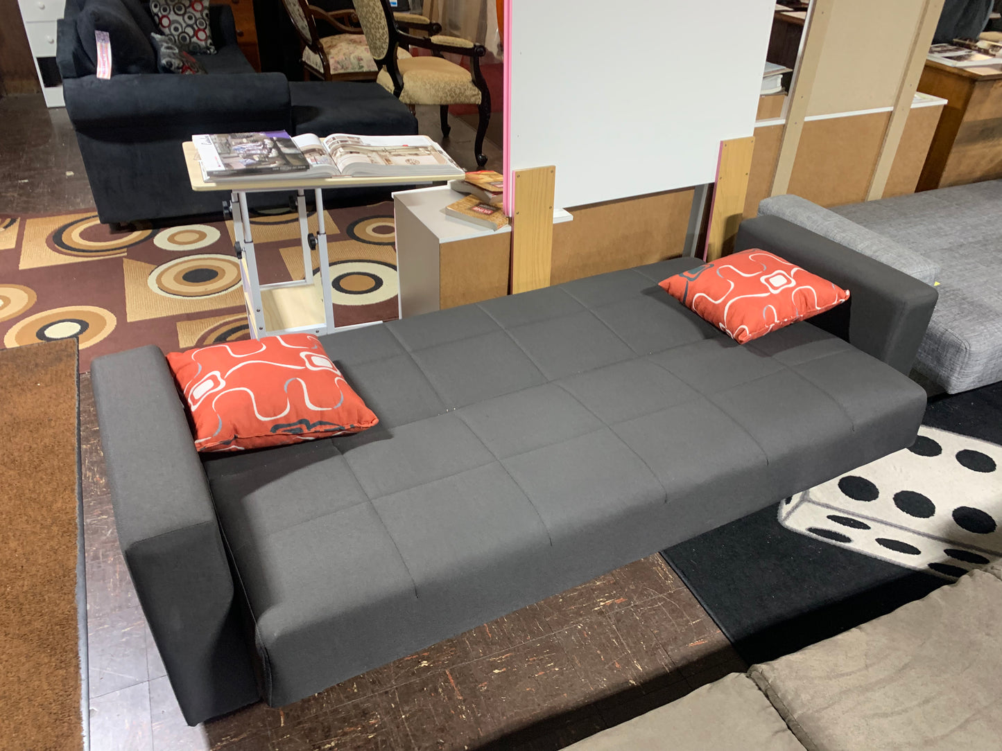 Futon with Pillows + Storage- By Empire Furniture (Black & Grey)