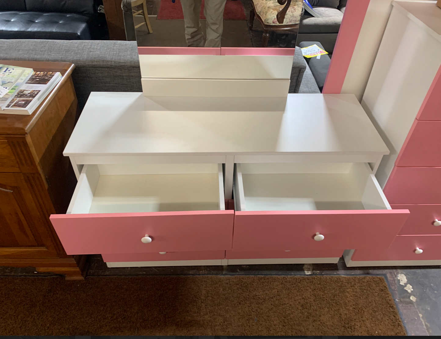 Pink and White Dresser with Mirror by Kith