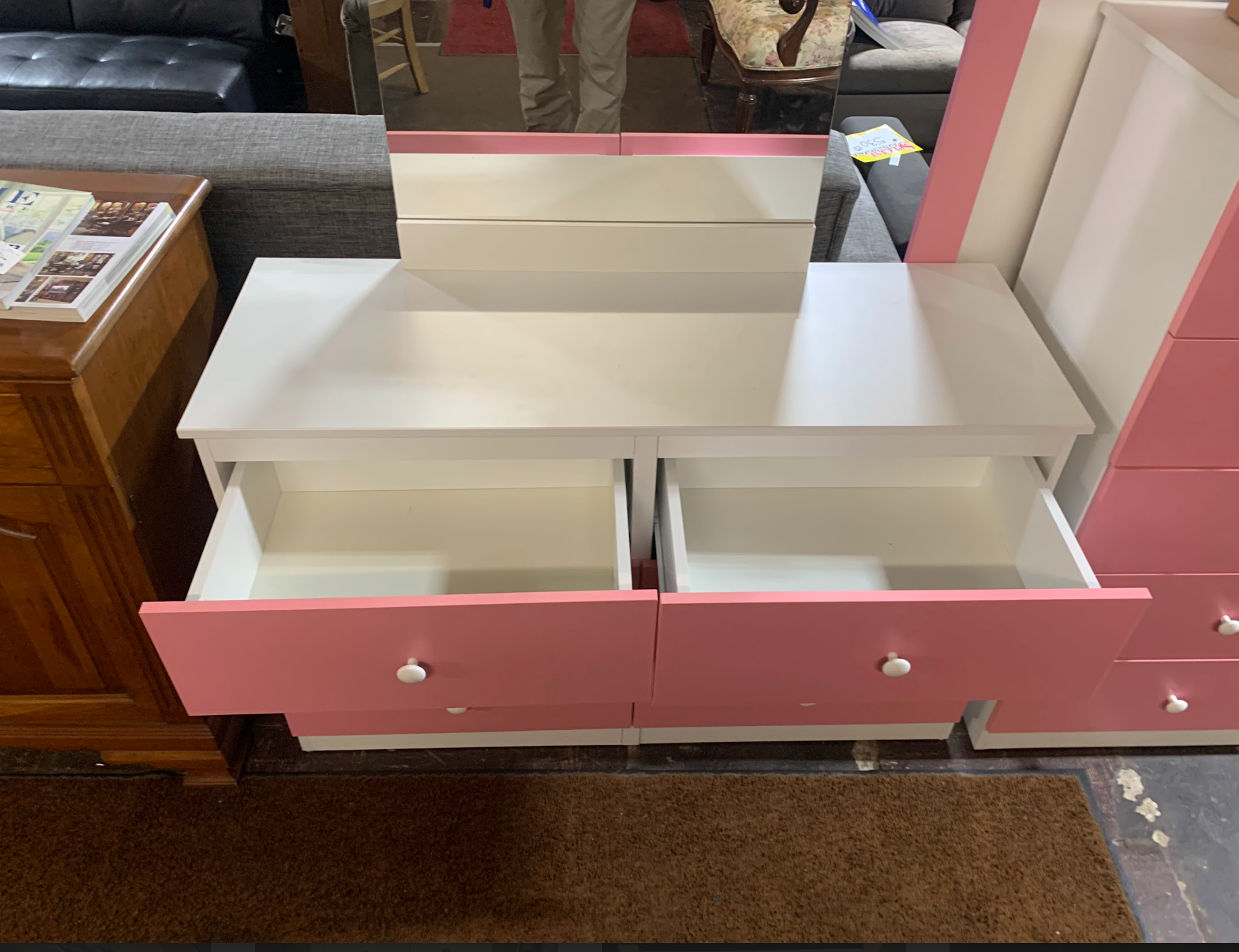 Pink and White Dresser with Mirror by Landmark Pearlstein's Pink and White Dresser with Mirror by Landmark Pearlstein's